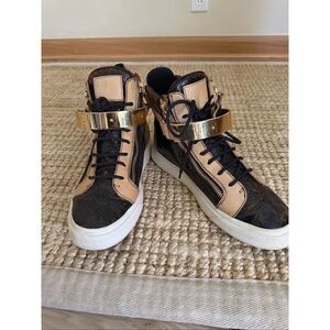 Giuseppe Zanotti Authentic Men’s High Top Sneakers EU 41 Gold Strap Zipper Leath